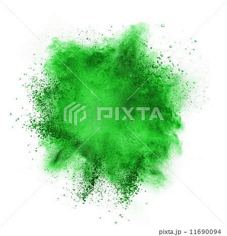 Green powder explosion isolated on white 11690094