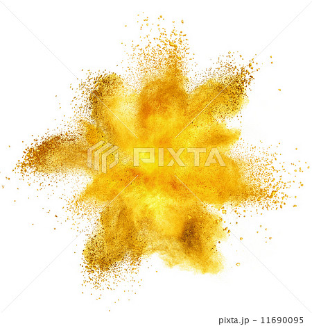 Yellow powder explosion isolated on white 11690095
