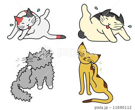 毛づくろいする猫たちのイラスト素材