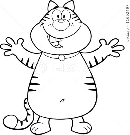 Black And White Happy Cat Cartoon Mascot Character With Open Arms For Hugging Black And White Happy Cat Cartoon Mascot Character With Open Arms For Hugging 11692497
