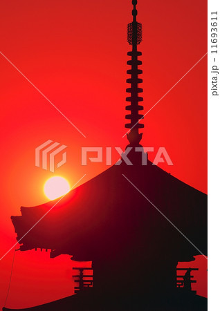 朝日　奈良　法起寺　三重塔 11693611