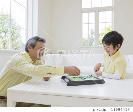 オセロゲームを楽しむ祖父と孫 11694417