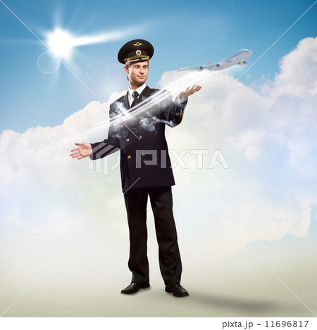 pilot in the form of extending a hand to airplane 11696817