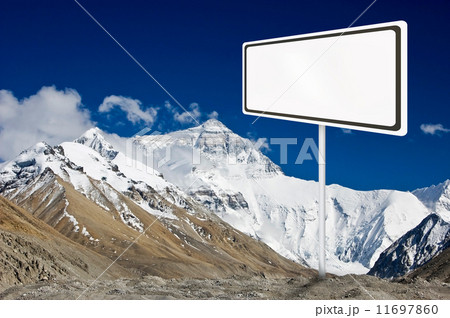 Blank billboard surround by mountain range. 11697860