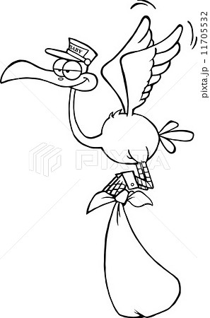 Black And White Cute Cartoon Stork Delivery A のイラスト素材