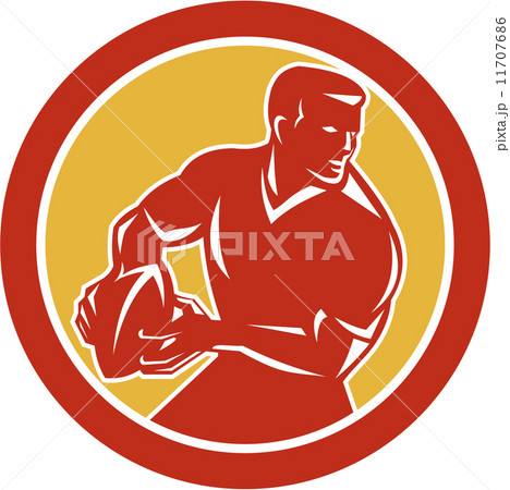 Rugby Player Passing Ball Circle Retro Rugby Player Passing Ball Circle Retro 11707686