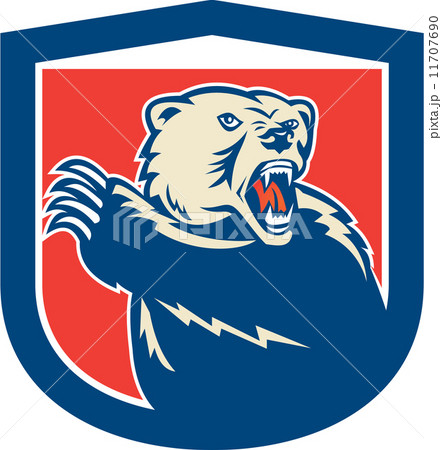 Grizzly Bear Swiping Paw Shield Retro 11707690