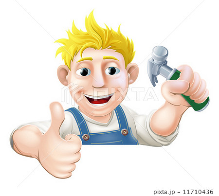 Hammer man over sign thumbs up 11710436