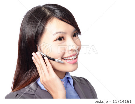 call center employee wearing headset 11714161