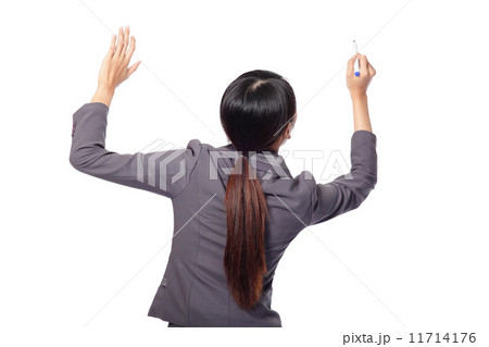 back view of business woman writing 11714176