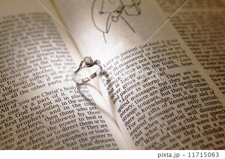 wedding diamond rings on a bible 11715063