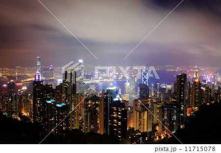 Hong Kong night scenes skyline at night with moving cloud 11715078