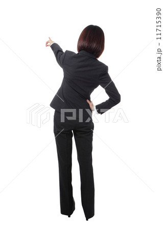 full length Business woman points finger in back full length Business woman points finger in back 11715390
