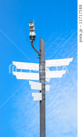 CCTV security camera wireless and blank signboard and blue sky 11717588