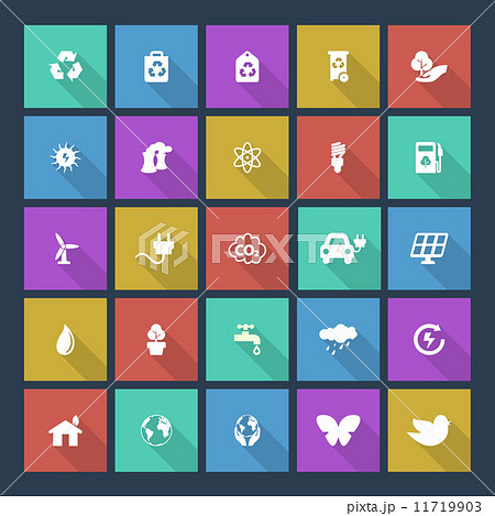 Set of colored ecology icons on square background 11719903