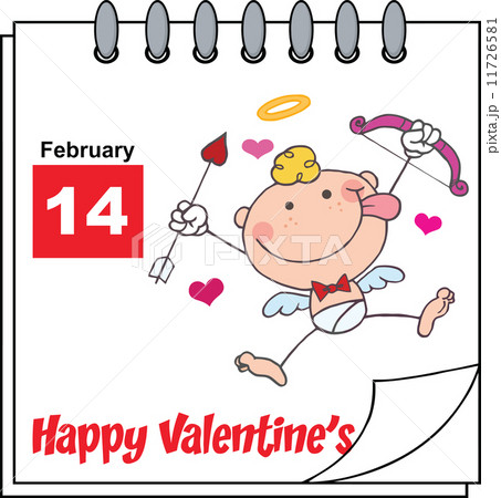 Happy Valentine's Day Calendar With Cute Cupid Flying With Bow And Arrow 11726581