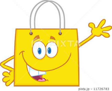 Smiling Yellow Shopping Bag Cartoon Character Waving For Greeting 11726783