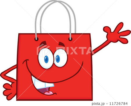 Smiling Red Shopping Bag Cartoon Character Waving For Greeting 11726784