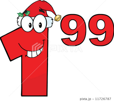 Price Tag Red Number 1.99 With Santa Hat Cartoon Character 11726787