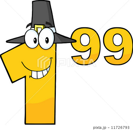 Price Tag Number 1.99 With Pilgrim Hat Cartoon Character 11726793