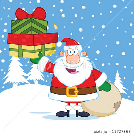 Santa Claus Holding Up A Stack Of Gifts 11727368