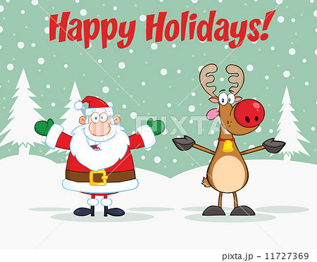 Holiday Greetings With Santa Claus And Reindeer 11727369
