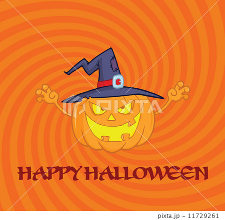 Scaring Halloween Pumpkin With A Witch Hat And Sign 11729261
