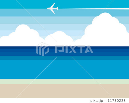 積乱雲 飛行機 海のイラスト素材