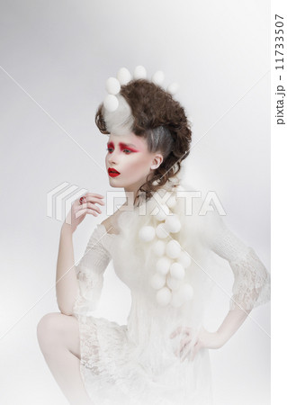 Stylization. Woman with Eggshells and Art Fancy Makeup. Fantasy 11733507