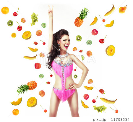 Healthy Lifestyle & Diet Concept. Woman with Mix of Juicy Fresh Fruit 11733554