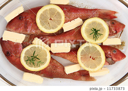 raw redfishes with lemon isolated 11733873