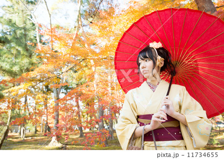 紅葉と着物女性 11734655