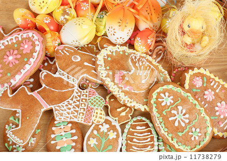 collection of easter gingerbreads and eggs 11738279