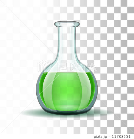 Chemical laboratory transparent flask with green liquid 11738551