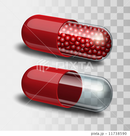 Red and transparent pills. 11738590