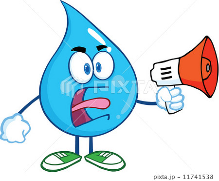 Angry Water Drop Character Screaming Into Megaphone Angry Water Drop Character Screaming Into Megaphone 11741538