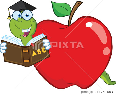 Worm In Red Apple Reading A School Book 11741603