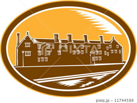 Old Building Cambridge Woodcut Retro 11744589