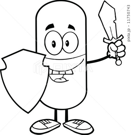 Black And White Pill Capsule Guardian With Shield And Sword 11750743