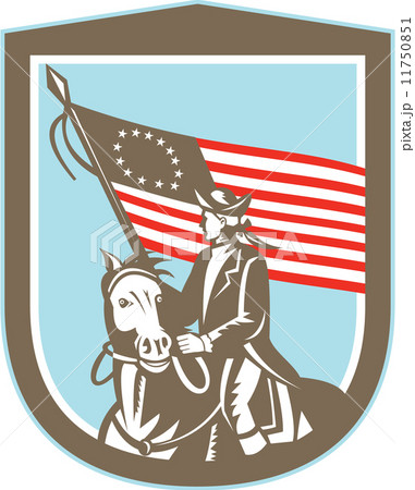 American Revolutionary Serviceman Horse Flag Retro 11750851