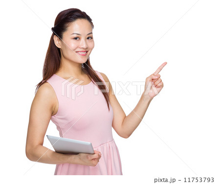 Woman finger point out with digital tablet 11753793