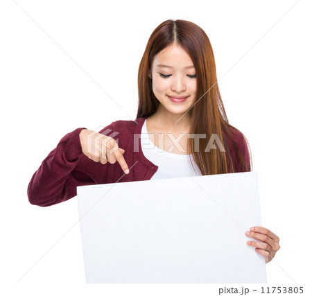 Asian young woman point to blank board 11753805