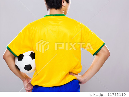 Back view of man hold soccer ball 11755110