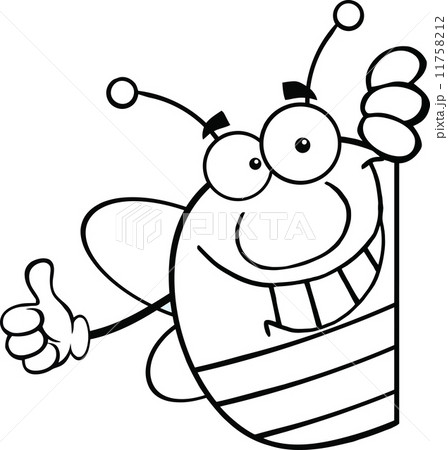 Black And White Pudgy Bee Character Giving A Thumb Up Behind A Sign 11758212