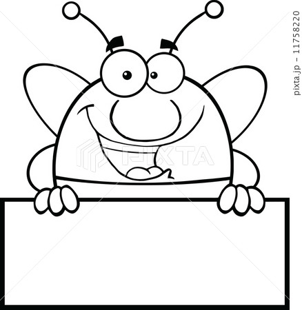 Black And White Pudgy Bee Cartoon Character Over Blank Sign 11758220