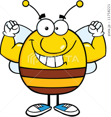 Smiling Pudgy Bee Cartoon Character Showing Muscle Arms 11758221