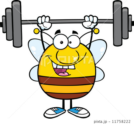 Happy Pudgy Bee Cartoon Character Lifting Weights 11758222