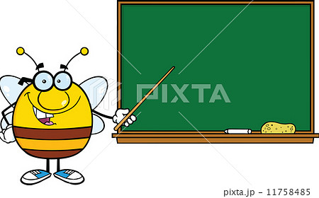 Pudgy Bee Cartoon Character With Glasses With A Pointer In Front Of Blackboard 11758485