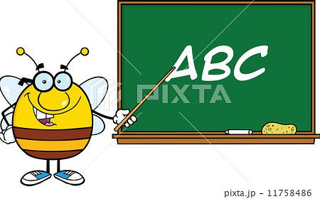 Pudgy Bee Character With Glasses With A Pointer In Front Of Blackboard With Text 11758486
