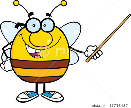 Pudgy Bee Cartoon Character With Glasses Holding A Pointer 11758487